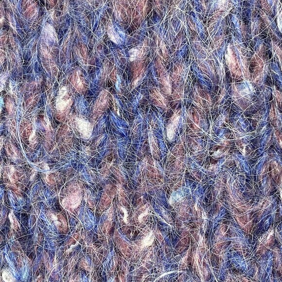 Hand Knit W's M/L Mohair Wool Oversized Sweater Drop Sleeve Trim Purple Blue - Picture 8 of 9